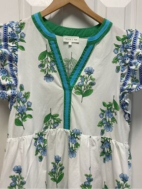 Entro Back To Greece SZ L Midi Dress Flutter Vneck Cotton Pockets Fresh Garden